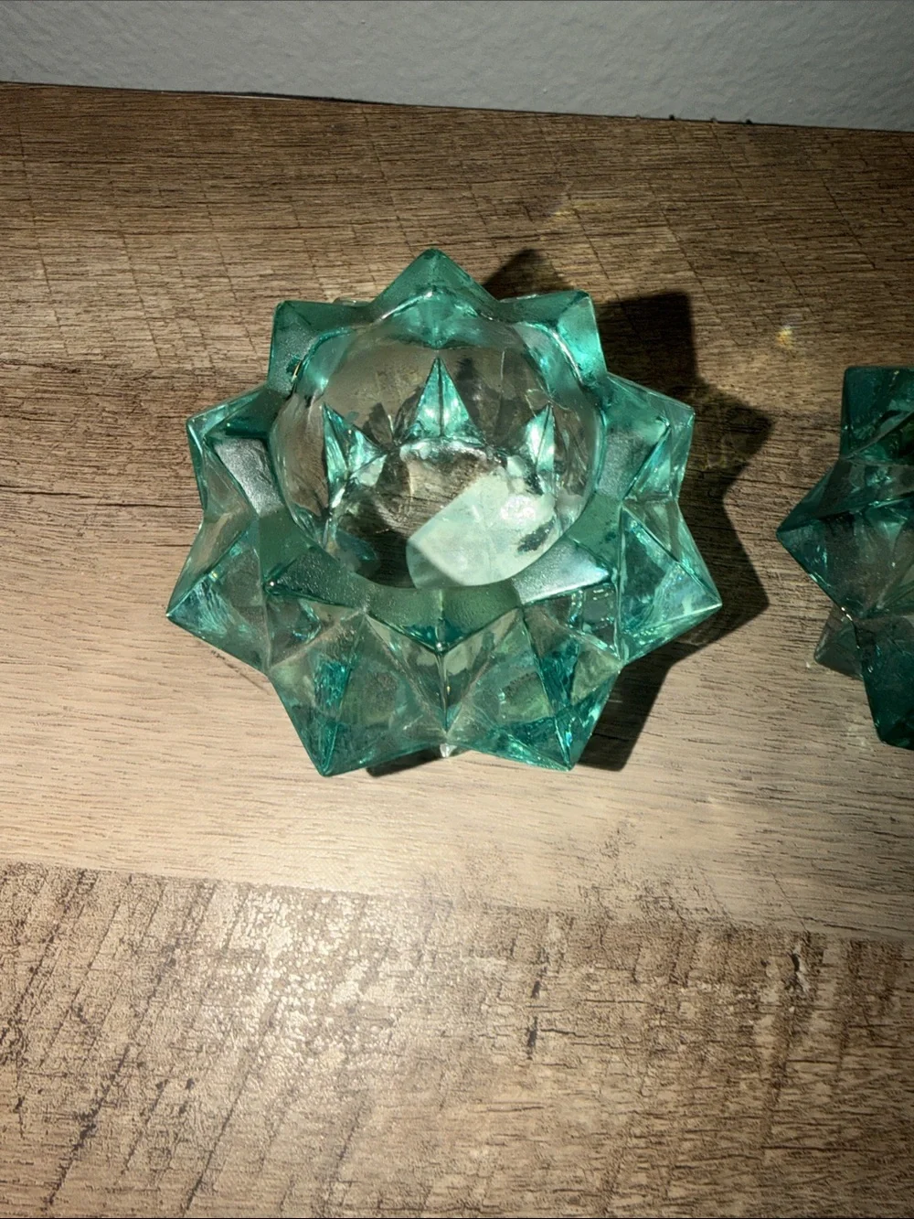 Glass Lotus Teal Votive Candle Holders - Set of 2